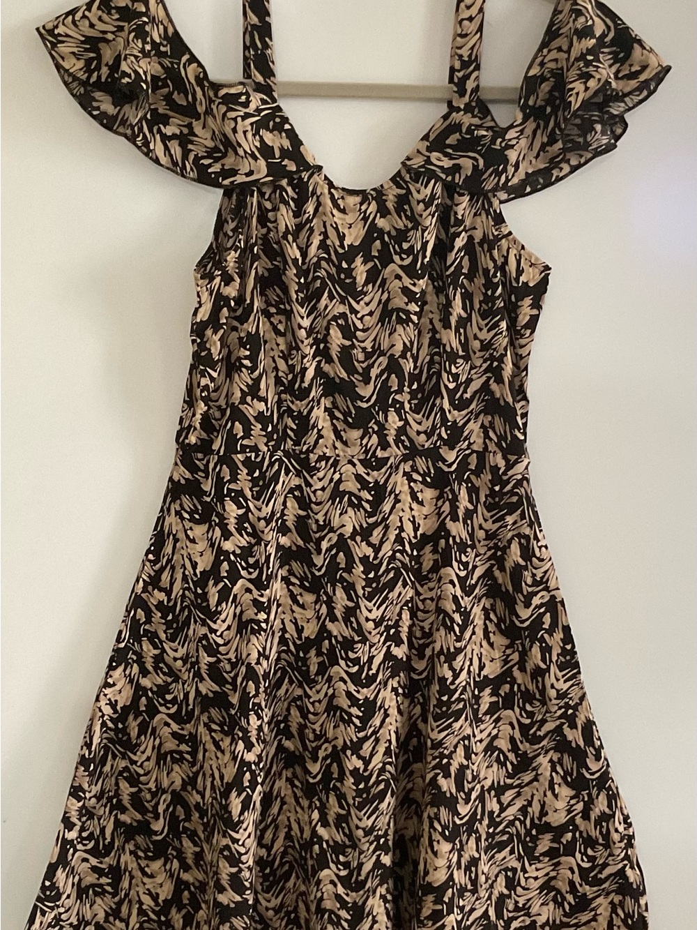 SHEIN Black and Cream One-Shoulder Printed Dress